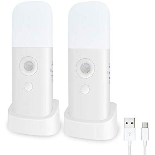 Motion Sensor Light Indoor, Dimmable LED Night Light, Build in 2000mAh Rechargeable Battery Operated, Portable Motion Activated Night Light for Kids Room, Bathroom,Living Room, Bedroom.Cold(2 Pack)