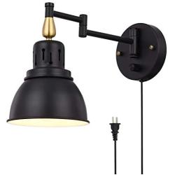TRLIFE Wall Sconce Plug in, Dimmable Swing Arm Wall Lights Wall Sconce with Switch, Wall Mounted Light Industrial Wall Sconce with 6FT Plug in Cord, E26 Base, UL Listed