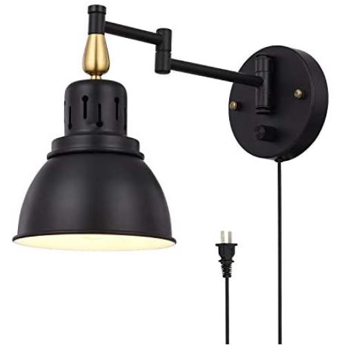 TRLIFE Wall Sconce Plug in, Dimmable Swing Arm Wall Lights Wall Sconce with Switch, Wall Mounted Light Industrial Wall Sconce with 6FT Plug in Cord, E26 Base, UL Listed