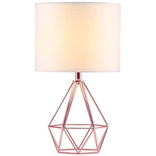 SOTTAE Modern Style Rose Gold Hollowed Out Base Living Room Bedroom Beside Table Lamp, Desk Lamp with White Fabric Shade SOTTAE Modern Style Rose Gold Hollowed Out Base Living Room Bedroom Beside Table Lamp, Desk Lamp with White Fabric Shade