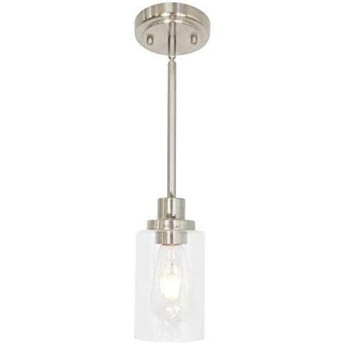 MELUCEE Mini Pendant Lights Brushed Nickel 1-Light with Clear Glass Shade, Contemporary Modern Light Fixtures Ceiling Hanging for Dining Room Kitchen Island Sink