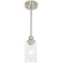 MELUCEE Mini Pendant Lights Brushed Nickel 1-Light with Clear Glass Shade, Contemporary Modern Light Fixtures Ceiling Hanging for Dining Room Kitchen Island Sink