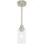 MELUCEE Mini Pendant Lights Brushed Nickel 1-Light with Clear Glass Shade, Contemporary Modern Light Fixtures Ceiling Hanging for Dining Room Kitchen Island Sink