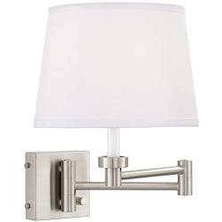 Vero Modern Swing Arm Wall Lamp with USB Charging Port Brushed Nickel Plug-in Light Fixture White Drum Shade for Bedroom Bedside Living Room Reading - 360 Lighting