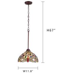 Capulina Tiffany Style Kitchen Lighting, 1-Light Stained Glass Lighting Fixtures, 11.8 inch Wide Lampshade Kitchen Island Lighting, Beautiful Dragonfly Style Tiffany Hanging Pendant Light