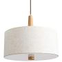 Nordic Log Chandelier E26 Adjustable Height Pendant Light Fixture Linen Lampshade Modern Ceiling Light Hanging Lamp for Kitchen Dining Room Hallway