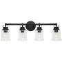 VINLUZ Farmhouse 4-Lights Bathroom Vanity Light Black Modern Wall Lighting with Clear Glass Shade Over Mirror, Industrial Wall Light Fixtures Sconce for Living Room Bedroom Dining Room Hallway
