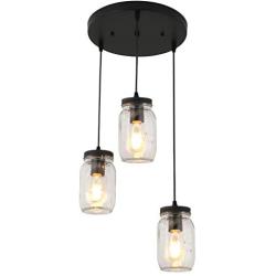 PUUPA 3 Lights Farmhouse Mason Jar Chandeliers Light Fixture with Glass Shade, Semi Flush Mount Pendant Light for Kitchen Island Dining Room Living Room