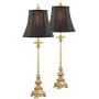 Juliette Traditional Buffet Table Lamps Set of 2 Gold Intricate Details Black Fabric Bell Shade for Dining Room - Regency Hill