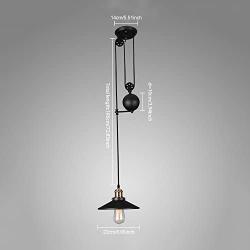 WINSOON American Country Style Pulley Droplight Antique Retro Iron Pendant Ceiling Lighting Adjustable Wire Lamps (1 Head)