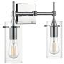 Effimero Chrome Bathroom Vanity 2 Light Fixture - Modern Over Mirror Lighting with Clear Glass Shades