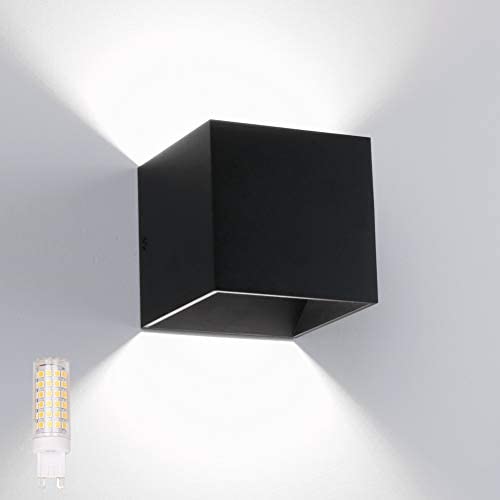 Ralbay Black LED Modern Wall Sconce Aluminum 9W Up and Down Indoor Wall Light for Living Room Bedroom Hallway Conservatory 4000K Natural White Light with G9 Bulb