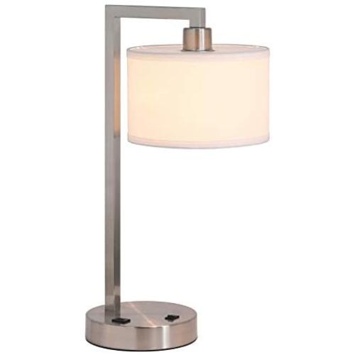 XiNBEi Lighting Table Lamp Desk Lamp with USB and Fabric Shade, Modern End Table Lamp Brushed Nickel Finish for Bedroom Living Room & Office XB-TL1231-BN