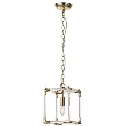 Yifi Deco Modern Pendant Light Rectangle Clear Acrylic Chandelier Lighting Fixtures with Adjustable Chain Contemporary Unique Ceiling for Foyer Kitchen Island Reading Room Plating Gold UL Listed