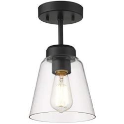 Eapudun Industrial Ceiling Light Fixture with Clear Glass Shade, Semi-Flush Mount Ceiling Lights Farmhouse Pendant Lighting for Kitchen Island Dining Room Foyer Hallway Entryway , SMA1146-MBK