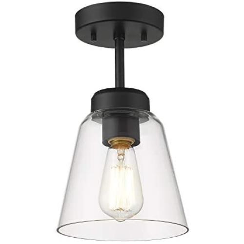 Eapudun Industrial Ceiling Light Fixture with Clear Glass Shade, Semi-Flush Mount Ceiling Lights Farmhouse Pendant Lighting for Kitchen Island Dining Room Foyer Hallway Entryway , SMA1146-MBK