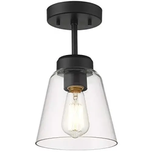 Eapudun Industrial Ceiling Light Fixture with Clear Glass Shade, Semi-Flush Mount Ceiling Lights Farmhouse Pendant Lighting for Kitchen Island Dining Room Foyer Hallway Entryway , SMA1146-MBK