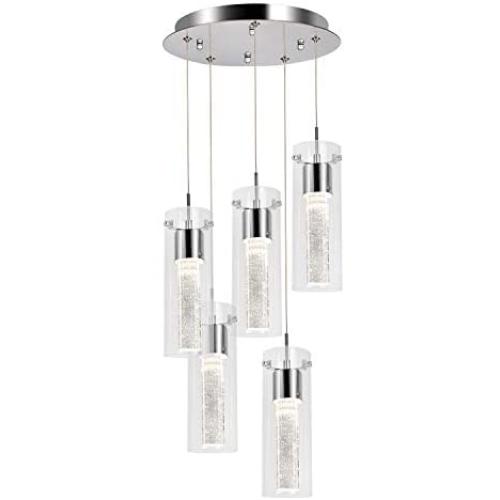 5-Light Pendant Ceiling Fixture, Integrated LED Kitchen Lighting, 30W (180 Watt Equivalent) CRI 90+, 2250lm Premium Bubble Glass with Chromed Finished ETL Listed