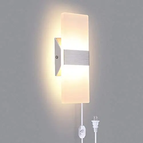 KOMINT Wall Sconce Plug in, Dimmable Wall Sconces 15W 3000K Warm White Wall Sconce Lighting with 6FT Plug in Cord and a Dimmable On/Off Switch on The Cord KOMINT Wall Sconce Plug in, Dimmable Wall Sconces 15W 3000K Warm White Wall Sconce Lighting with 6FT Plug in Cord and a Dimmable On/Off Switch on The Cord
