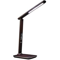 OttLite Renew LED Desk Lamp with 2.1A USB Charging Port and LCD Screen That Displays Date, Time and Temperature, Brown