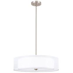 Kira Home Lindos 20'' Modern 3-Light Double Drum Chandelier + Glass Diffuser, Stem-Hung with Adjustable Height, Brushed Nickel Finish