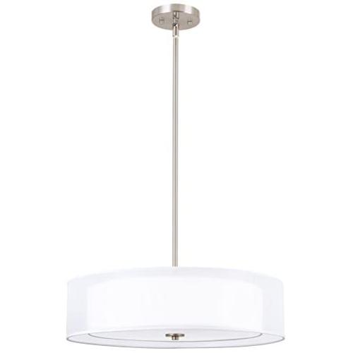 Kira Home Lindos 20'' Modern 3-Light Double Drum Chandelier + Glass Diffuser, Stem-Hung with Adjustable Height, Brushed Nickel Finish