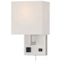 HomeFocus Bedside Wall Lamp Light with Outlet,Living Room Wall Lamp Light,Wall Sconces, Metal Satin Nickel, White Fabric Shade,Top Quality for Home and Hotel.