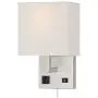 HomeFocus Bedside Wall Lamp Light with Outlet,Living Room Wall Lamp Light,Wall Sconces, Metal Satin Nickel, White Fabric Shade,Top Quality for Home and Hotel.