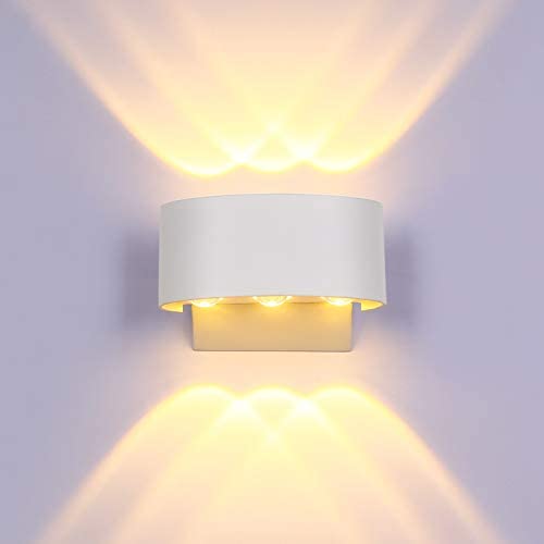 LIGHTESS Up Down Sconces Outdoor Indoor 6W Waterproof Modern LED Wall Light White Finish,3000K, Warm White