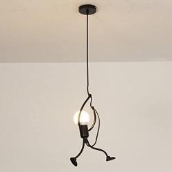 SOUTHPO Pendant Lighting Black Modern Creative Little People Mini Adjustable Hanging Lights for Bedroom Decor Iron Cartoon Doll Chandeliers for Dining Rooms 1×E26 MAX40W Baking Paint Finish (S)