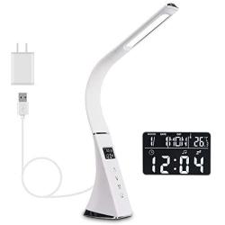 LED Desk Lamp with Smart Features(Clock,Alarm,Date,Temperature),Study Lamp for Reading,Desk Light for Table,Desk Lamp for Home Office Bedroom,3 Lighting Modes,5 Brightness Levels, White