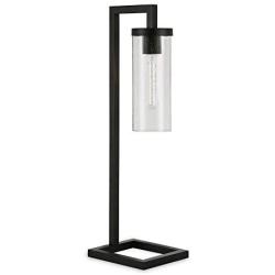 Henn&Hart TL0137 Modern Industrial Bedside Shade in Contemporary Blackened Bronze for Bedroom, Living Room, Office Table Lamp, Black/Seeded Glass