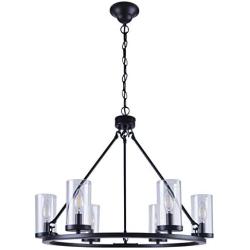 Homenovo Lighting 6-Light Wagon Wheel Chandelier with Glass Shade, Matte Black Finish