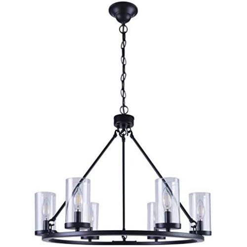 Homenovo Lighting 6-Light Wagon Wheel Chandelier with Glass Shade, Matte Black Finish