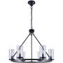Homenovo Lighting 6-Light Wagon Wheel Chandelier with Glass Shade, Matte Black Finish