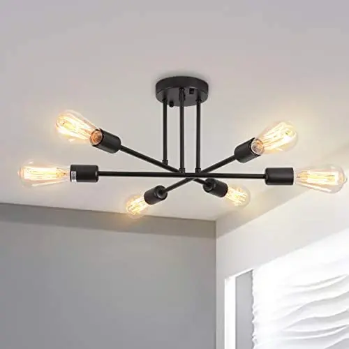 Semi Flush Sputnik Chandelier Ceiling Light 6-Light Modern Flush Mount Lighting Fixture,Black Hanging Pendant Lights for Bedroom Dining Room Living Room(Black) Semi Flush Sputnik Chandelier Ceiling Light 6-Light Modern Flush Mount Lighting Fixture,Black Hanging Pendant Lights for Bedroom Dining Room Living Room(Black)