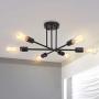 Semi Flush Sputnik Chandelier Ceiling Light 6-Light Modern Flush Mount Lighting Fixture,Black Hanging Pendant Lights for Bedroom Dining Room Living Room(Black)