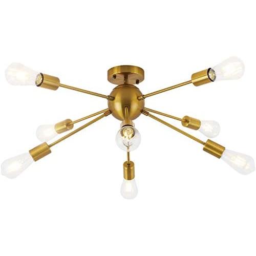 8-Light Gold Sputnik Light Fixture, Semi Flush Mount Ceiling Light Fixture, Sputnik Chandelier, Modern Ceiling Light for Kitchen Living Room Dining Room Bedroom Hallway Foyer