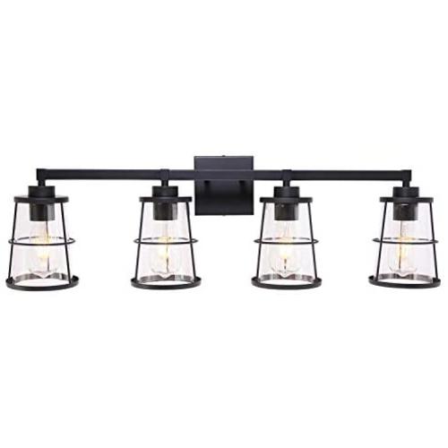 XINCAN 4 Light Farmhouse Bathroom Vanity Over Mirror Light Fixtures Wall Sconce Lighting Porch Light Fixtures Vintage Rustic Metal Black Wall Mount for Dining Room Hallway