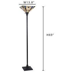 Capulina Tiffany Style Torchiere Floor Lamp, Tiffany Style Floor Light, Mission Tiffany Pole Lamp, Stained Glass Floor Lamps, Leaded Glass Floor Lamp for Living Room (Tall: 69.3 x H13.8 inches)