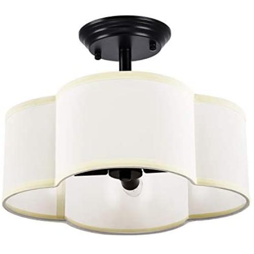 Eyassi Semi Flush Mount Ceiling Lights, Linen 4-Light Farmhouse Close to Ceiling Lighting Fixtures Industrial Black Ceiling Lamp for Kitchen Island Living Room Bedroom Hallway Laundry Entryway