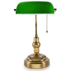 Traditional Bankers Lamp, Brass Base, Handmade Emerald Green Glass Shade,Vintage Office Table Light, Antique Style Desk Lamps for Office, Library, Study Room (Brass)(No Bulbs Included)