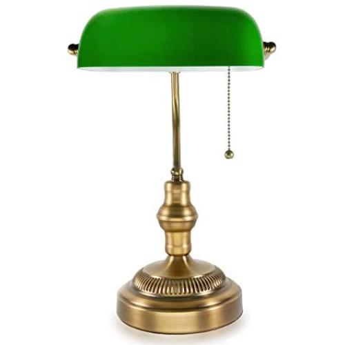 Traditional Bankers Lamp, Brass Base, Handmade Emerald Green Glass Shade,Vintage Office Table Light, Antique Style Desk Lamps for Office, Library, Study Room (Brass)(No Bulbs Included)