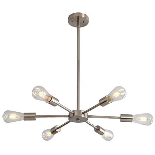 LIGOTFIRE Modern Sputnik Chandelier 6 Light Brushed Nickel Pendant Ceiling Lighting Light Fixture for Kitchen Living Room Dining Room Restaurant