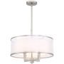 Glover Brushed Nickel Drum Pendant Chandelier 21'' Wide Modern Silver Organza White Linen Shade 4-Light Fixture for Dining Room House Island Entryway Bedroom Living Room - Possini Euro Design