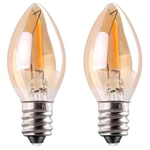 C7 LED Nignt Light Bulb,Classical Edison Style E12 Candle Base, 0.5 Watt LED Filament Bulb, Sign Light Replacement Bulb,5 Watts Equivalent, Ultra Warm White 2200K Amber Glass 2PCS