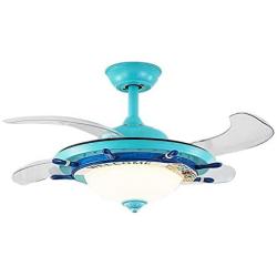 LITFAD Modern LED Ceiling Light Nautical Style Reversible Dome Shade Metal Hanging Ceiling Fan Light with Invisible Blade Flushmount Pendant Light for Living Room Kids Bedroom Childrens Room - Blue