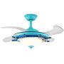 LITFAD Modern LED Ceiling Light Nautical Style Reversible Dome Shade Metal Hanging Ceiling Fan Light with Invisible Blade Flushmount Pendant Light for Living Room Kids Bedroom Childrens Room - Blue