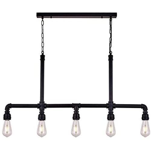 LIGOTFIRE Industrial Chandelier 5 Light Fixtures Dining Room Lighting Hanging Farmhouse Rustic Kitchen Island Pendant Lighting Black Ceiling in Metal Water Pipe for Bar