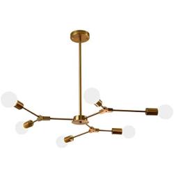 Garwarm Sputnik Chandelier Modern 6 Lights Brushed Brass Pendant Lighting Gold Mid Century Ceiling Light Fixture for Dining Room Living Room Kitchen